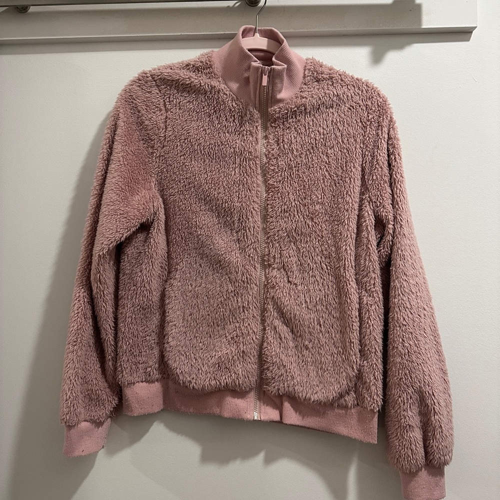 Lefties Women's Pink Fuzzy Zip Jacket (EUR size L/US size M)